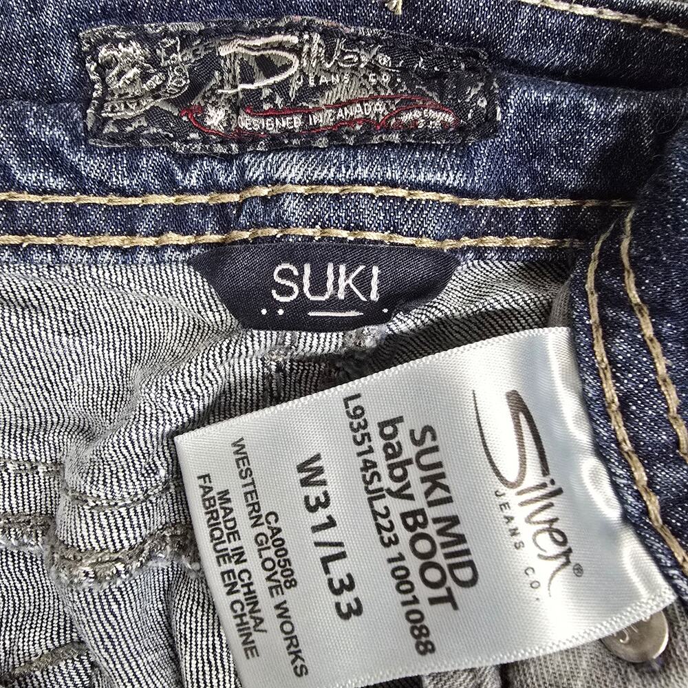 Silver Jeans Suki Mid Baby Boot Jeans Womens 31x33 Blue Stretch Western Y2K - Picture 3 of 9